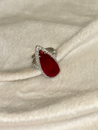 Red Ruby Single Drop Ring - Adjustable