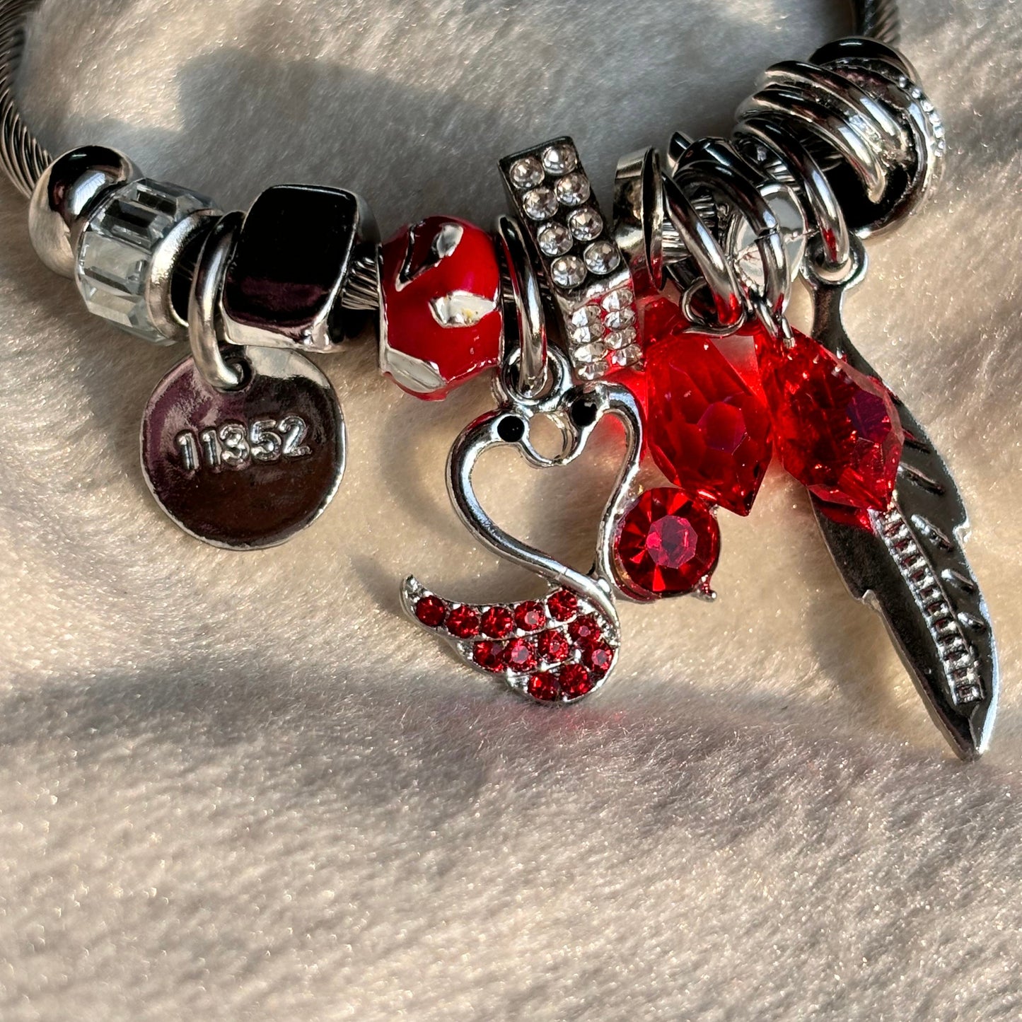 Silver Red charm bracelet