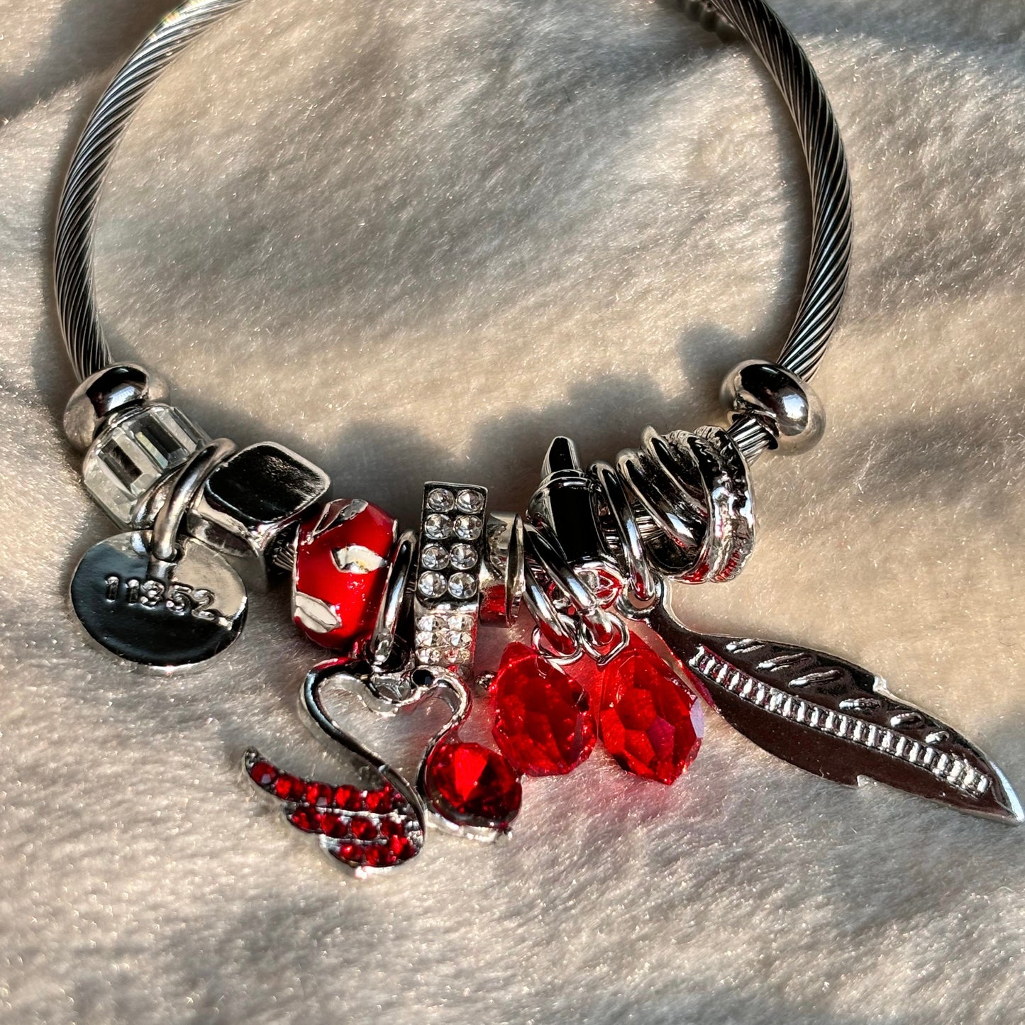 Silver Red charm bracelet