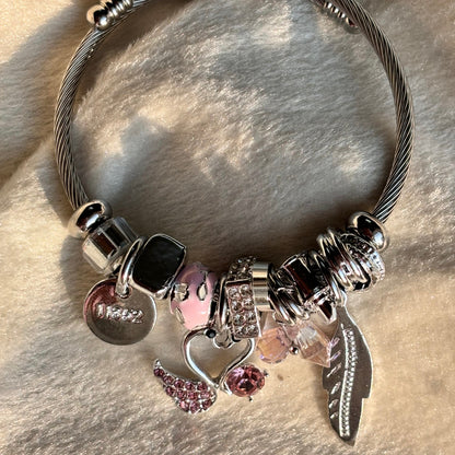 Silver Pink Swan bracelet