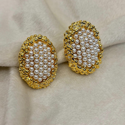 Golden Pearl Stud Earrings