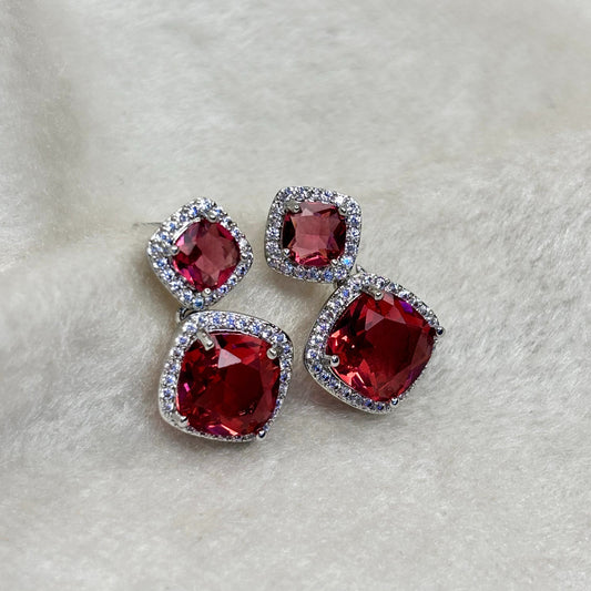 Ruby Red Square Drop Earrings