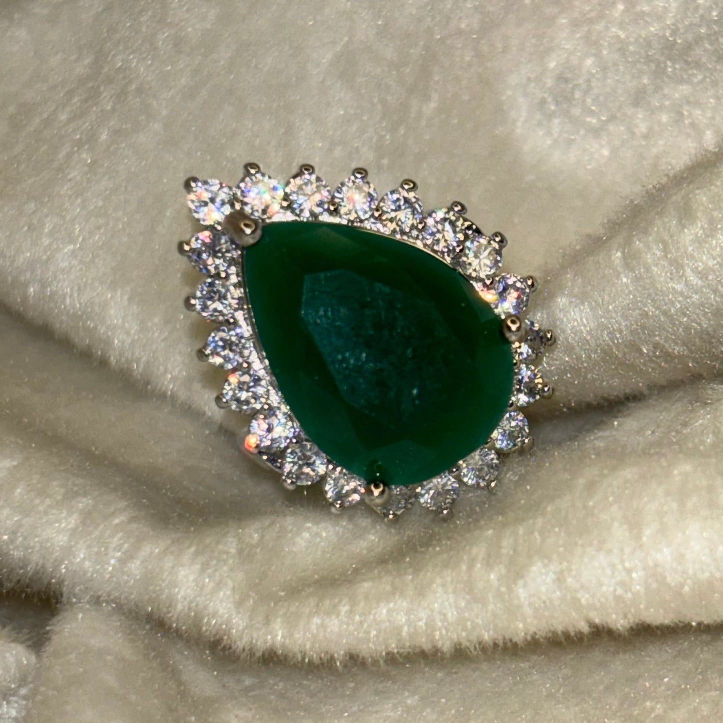 Green Emerald Drop Ring - Adjustable