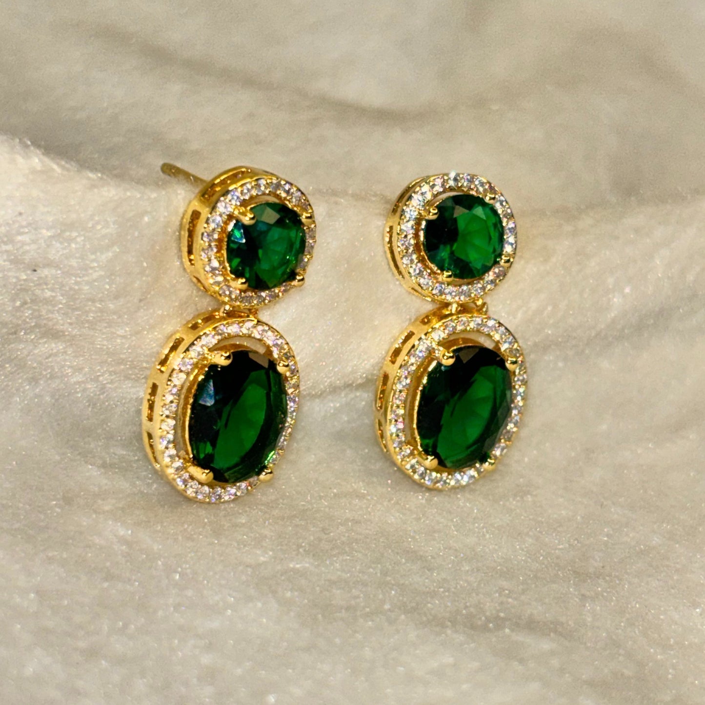 Green Emerald Drop Oval Earrings