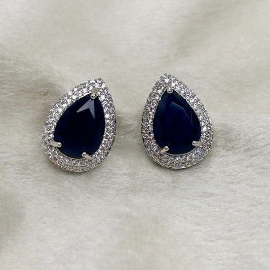 Blue Sapphire Drop Stud Earrings