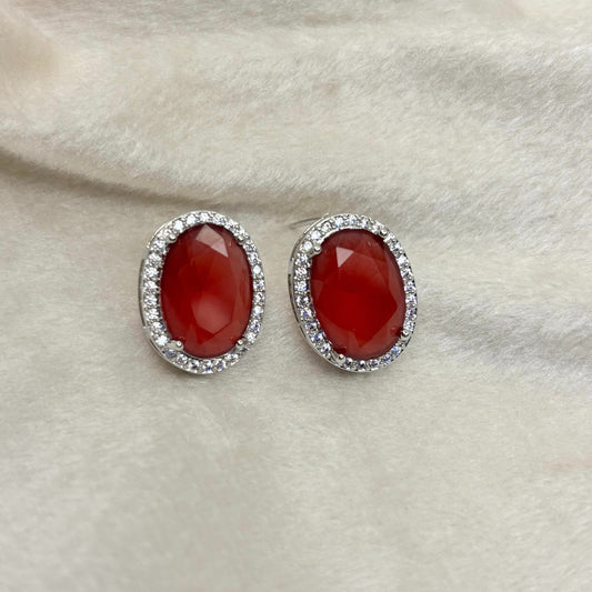 Red Ruby Oval Stud Earrings