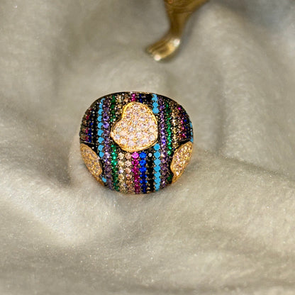 Dome Rainbow Hearts Ring - Adjustable