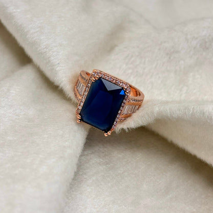 Rose Gold Blue Sapphire Solitaire Ring - Adjustable