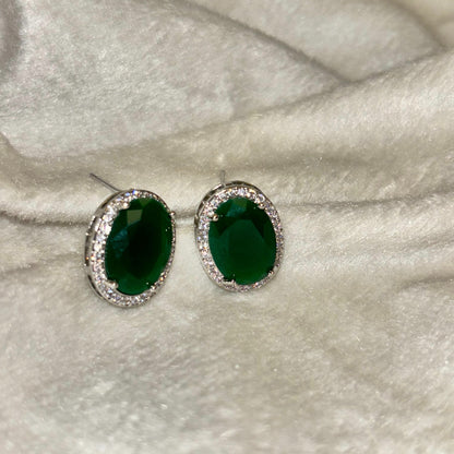 Green Emerald Oval Stud Earrings