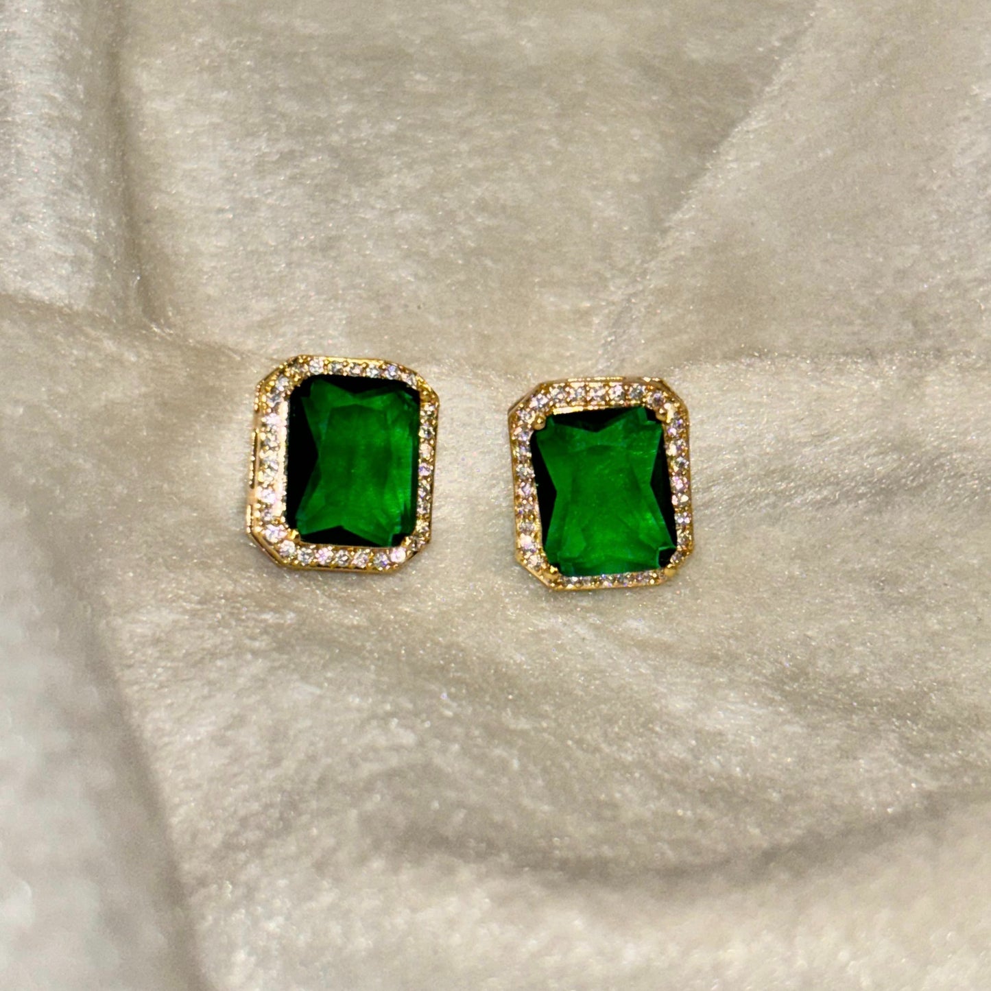 Green Emerald Cushion Cut Stud Earrings